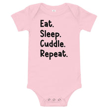 Load image into Gallery viewer, Eat. Sleep. Cuddle. Repeat. Baby Onesie - Melanated Vibes
