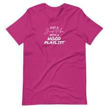 Load image into Gallery viewer, Just A Good Mom With A Hood Playlist Unisex Tee
