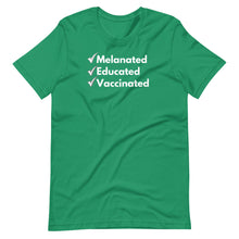 Load image into Gallery viewer, Melanated Educated Vaccinated Unisex Tee
