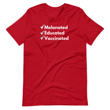 Load image into Gallery viewer, Melanated Educated Vaccinated Unisex Tee
