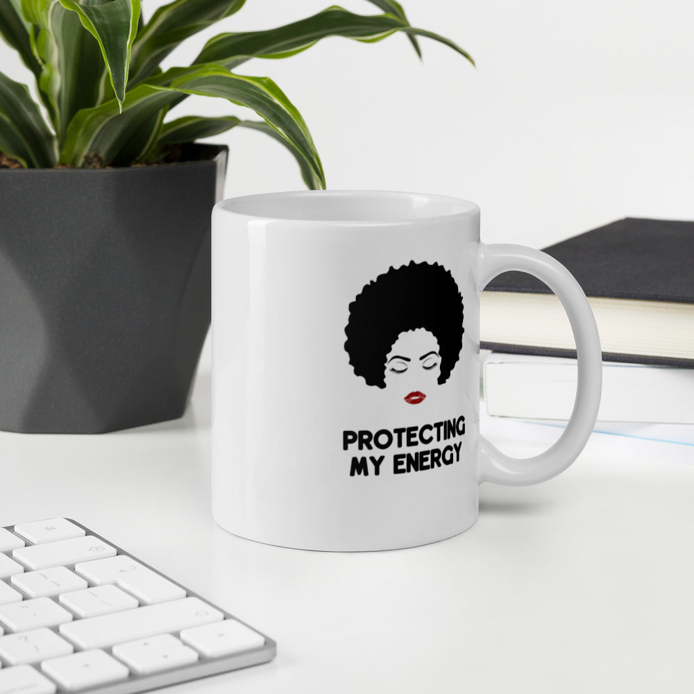 Protecting My Energy White Glossy Ceramic Mug